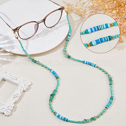 Natural Green Aventurine & Glass & Polymer Clay Beads Eyeglasses Chains&nbsp;HJEW-FH00198