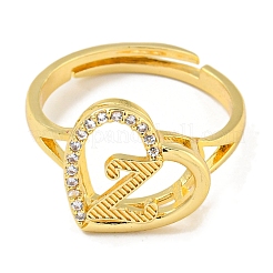 Heart with Letter Rack Plating Brass Micro Pave Cubic Zirconia Adjustable Rings for Women&nbsp;RJEW-I105-06G-Z