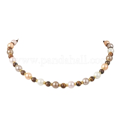 9MM Shell Pearl with 7MM Natuarl Tiger Eye Round Beaded Necklaces for Women&nbsp;NJEW-JN05699