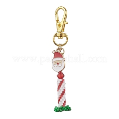 3Pcs 3 Colors Christmas Glass Seed Beaded 3D Candle & Alloy Enamel Santa Claus Pendant Decorations&nbsp;HJEW-MZ00396