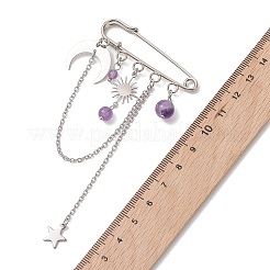 Amethyst & Brass & 304 Stainless Steel Pendant Brooches&nbsp;JEWB-TA00025