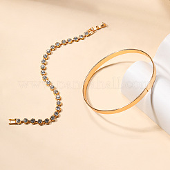 2Pcs 2 Styles Alloy Plain Bangles & Alloy Crystal Rhinestone Tennis Bracelets&nbsp;FS-WGD5F97-01