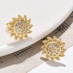 Brass Micro Pave Clear Cubic Zirconia Stud Earrings&nbsp;EJEW-D305-08G