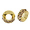 Brass Rhinestone Spacer Beads, Cadmium Free & Lead Free, Grade A, Rondelle, Golden Metal Color, Lt.Col.Topaz, 9x4mm, Hole: 4mm