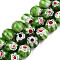 Handmade Millefiori Glass Beads Strands, Round with Flower Pattern, Lime Green, 10mm, Hole: 1.2mm, about 36~38pcs/strand, 13.78 inch~14.88 inch(35cm~37.8cm)