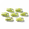 Handmade Porcelain Beads, Hand Painted Ceramic Beads, Famille Rose Style, Fish, Yellow Green, 19.5x10x8mm, Hole: 2mm
