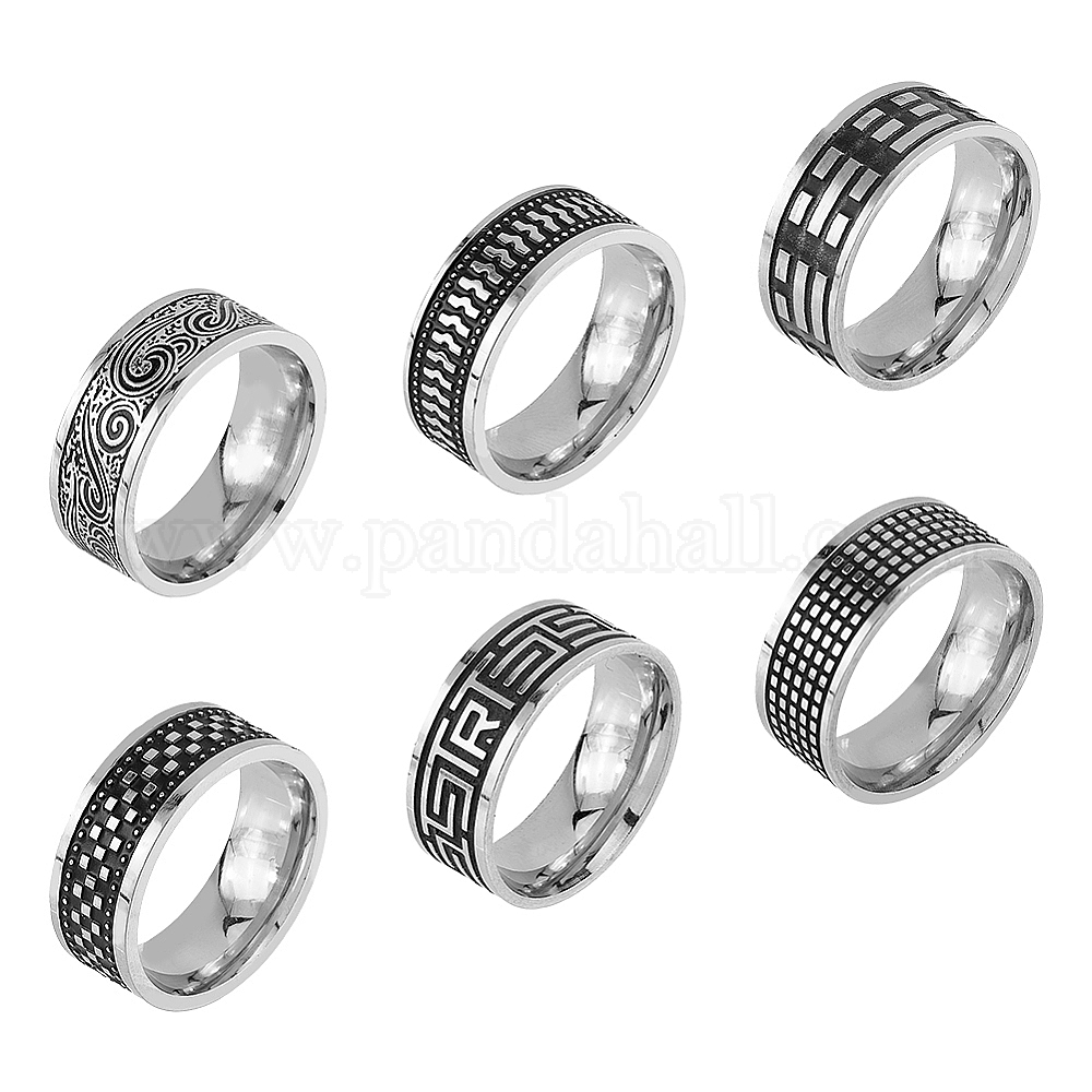 Wholesale 6Pcs 6 Style Retro Stainless Steel Finger Rings Set ...