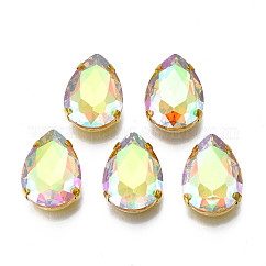 Sew on Rhinestone, Multi-strand Links, Glass Rhinestone, with Golden Plated 201 Stainless Steel Prong Settings, Garments Accessories, Faceted, Teardrop, Champagne Yellow, 18x13x6.5mm, Hole: 1mm