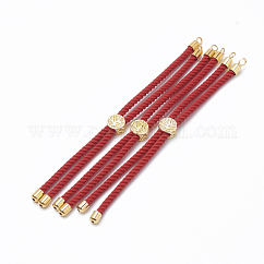 Nylon Twisted Cord Bracelet Making, Slider Bracelet Making, with Brass Findings, Golden, Red, 8.7 inch~9.3 inch(22.2cm~23.8cm), 3mm, hole: 1.5mm
