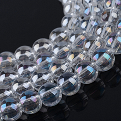 Electroplate Glass Beads Strands, AB Color Plated, Round, Clear AB, 7.5x8.5mm, Hole: 1mm, about 100~104pcs/strand, 70~74cm