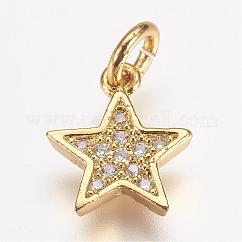 Brass Micro Pave Cubic Zirconia Charms, Cadmium Free & Lead Free, Star, Golden, 11.5x10x2mm, Hole: 3mm