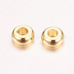 Real 18K Gold Plated Brass Spacer Beads, Nickel Free, Flat Round, Real 18K Gold Plated, 4x2mm, Hole: 1.5mm