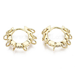 Brass Micro Pave Clear Cubic Zirconia Huggie Hoop Earrings, Ring with Jump Rings,  Nickel Free, Real 16K Gold Plated, 17x16x2mm, Pin: 1mm