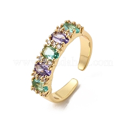 Brass Micro Pave Cubic Zirconia Cuff Rings for Women&nbsp;RJEW-K312-07G
