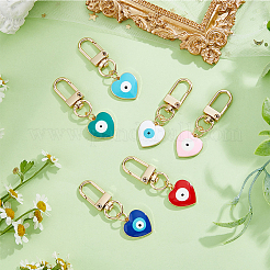 6Pcs 6 Colors Heart with Evil Eye Alloy Enamel Pendant Decoration&nbsp;KEYC-DC0001-27