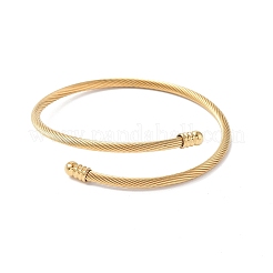 PVD Vacuum Plating 304 Stainless Steel Open Cuff Bangle with Oval Beaded&nbsp;X1-BJEW-C031-01G