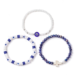 3Pcs Religion Polymer Clay & Glass & Synthetic Turquoise Beaded Stretch Bracelets Kit&nbsp;BJEW-JB10675-02
