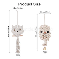 Owl Cotton Rope & Wood Beads Wind Chime Pendant&nbsp;HJEW-CF0001-05