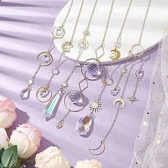 Glass Crystal Balls & Brass Sun Moon Pendant Ornament&nbsp;HJEW-JM02158