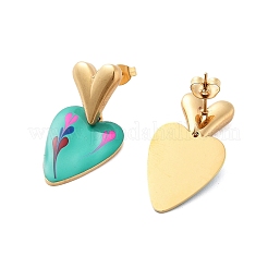 Ion Plating(IP) 304 Stainless Steel Heart Stud Earrings&nbsp;EJEW-A114-09G-01