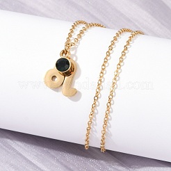 304 Stainless Steel Glass Drill Birth Stone Constellation Pendant Necklaces&nbsp;LS-STAS-D305-08G-E