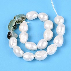 Natural Prehnite Nuggets & Natural Cultured Freshwater Pearl Beads Strands&nbsp;PEAR-N023-01A-10