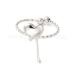 Non-Tarnish 304 Stainless Steel Heart Open Cuff Rings for Women&nbsp;RJEW-H136-03P