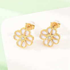 304 Stainless Steel with Resin Flower Link Chain Necklaces & Stud Earrings&nbsp;SJEW-Z005-02G-01