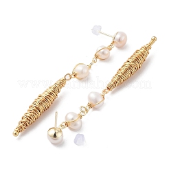 Natural Pearl Dangle Stud Earrings&nbsp;EJEW-P256-32G