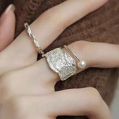 2Pcs 925 Sterling Silver with Natural Freshwater Pearl Round Bead Adjustable Cuff Rings&nbsp;FS-WGC280C-03