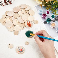 96Pcs 5 Style Natural Wood Circle Pendants&nbsp;WOOD-NB0001-83