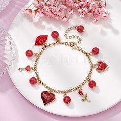 Valentine's Day Alloy Enamel & Resin Charm Bracelet&nbsp;BJEW-JB09565-01