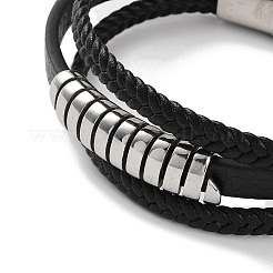 Men's Braided Black PU Leather Cord Multi-Strand Bracelets&nbsp;BJEW-K243-03P