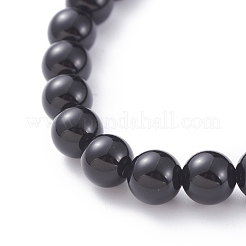 Unisex Round Natural Black Agate Beaded Stretch Bracelets&nbsp;X-BJEW-JB04845-01