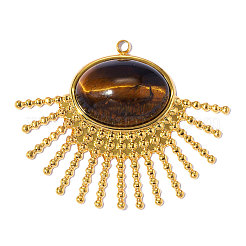 304 Stainless Steel Pave Natural Tiger Eye Pendants&nbsp;STAS-OY018-33G