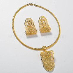 Brass Hollow Leaf Pendant Necklaces & Stud Earrings Sets for Women&nbsp;FS-WG489B7-01