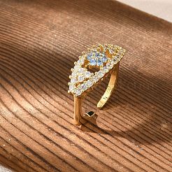 Brass Micro Pave Cubic Zirconia Cuff Rings for Women&nbsp;RJEW-S401-02G