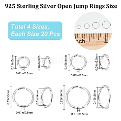 80Pcs 4 Size 925 Sterling Silver Open Jump Rings&nbsp;STER-CN0001-16