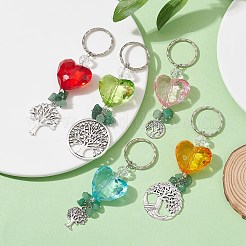 Tree of Life Alloy & Natural Green Aventurine Chips Pendant Keychain&nbsp;KEYC-JKC00594