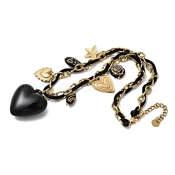 304 Stainless Steel & Acrylic Black Heart Pendant Bib Necklaces for Women&nbsp;NJEW-A063-04G
