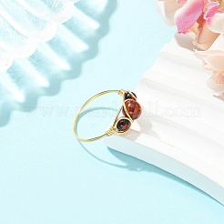 Natural Amber Beads Finger Rings&nbsp;RJEW-JR01039-01