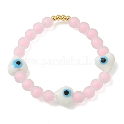 Brass & Plastic & Lampwork Beaded Stretch Bracelets for Women&nbsp;BJEW-F515-03G-01