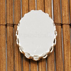 Brass Cabochon Settings and Oval Transparent Clear Glass Cabochons for DIY Jewelry Making&nbsp;KK-MSMC015-14S-RS