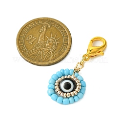 12Pcs 12 Colors Flat Round with Evil Eye Resin & Glass Seed Pendant Decorations&nbsp;HJEW-MZ00094