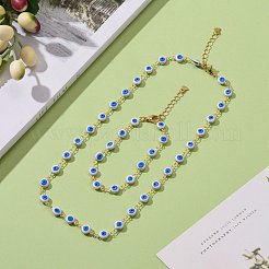 Brass Enamel Evil Eye Link Chain Bracelets & Necklaces Jewelry Sets&nbsp;SJEW-JS01191
