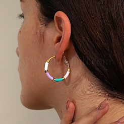 Golden 304 Stainless Steel Hoop Earrings with Enamel&nbsp;SQ2543-1