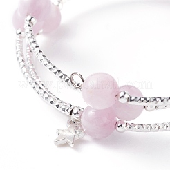 Natural Kunzite Round Beaded Wrap Bangle&nbsp;BJEW-TA00034-03