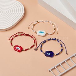 3Pcs 3 Color Evil Eye Lampwork & Glass Seed Braided Bead Bracelets Set for Women&nbsp;BJEW-JB09250