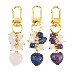 3Pcs Natural Lapis Lazuli & Rose Quartz & Amethyst Heart Pendant Decorations&nbsp;HJEW-JM04150