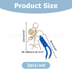 2Pcs Ocean 304 Stainless Steel Enamel & Alloy & ABS Plastic Pearl & Spiral Shell & Nylon Thread Shell Shape Starfish Keychains&nbsp;KEYC-HS00009